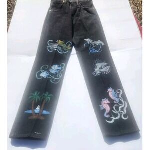 Hand Painted Wrangler Jeans Size 27 X 32 Mermaid Dolphin Fish Ocean Sea